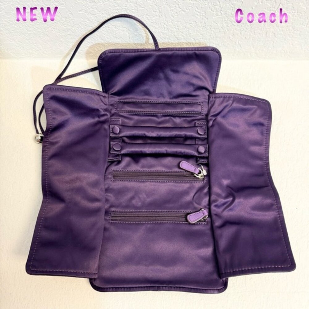 NEW Coach Deep Purple Satin feel Jewekry Wrap Travel Pouch